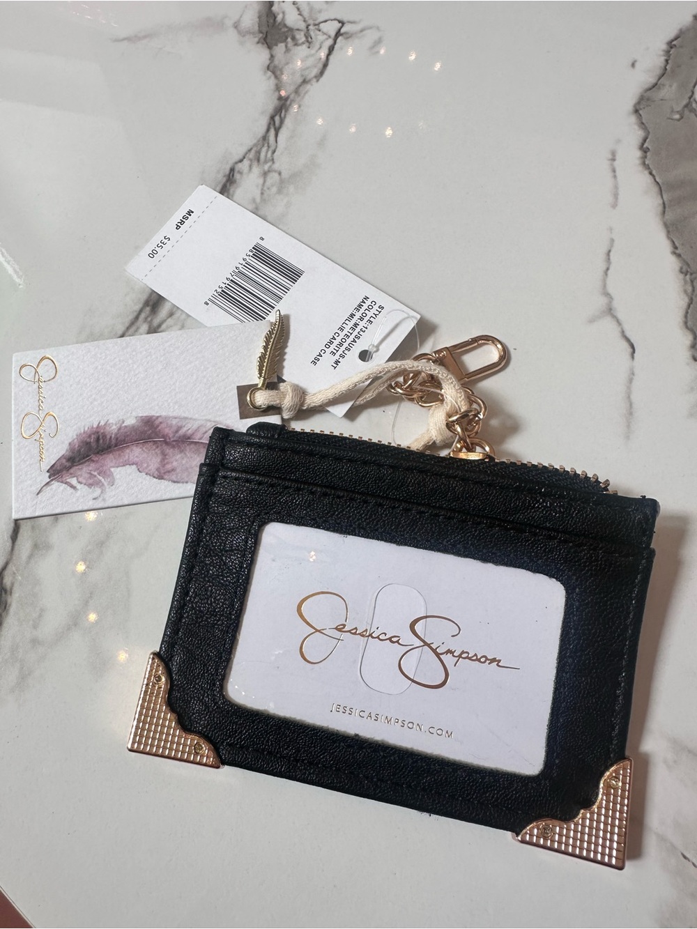 Jessica Simpson Black Card ID Holder with Rose Gold Hardware